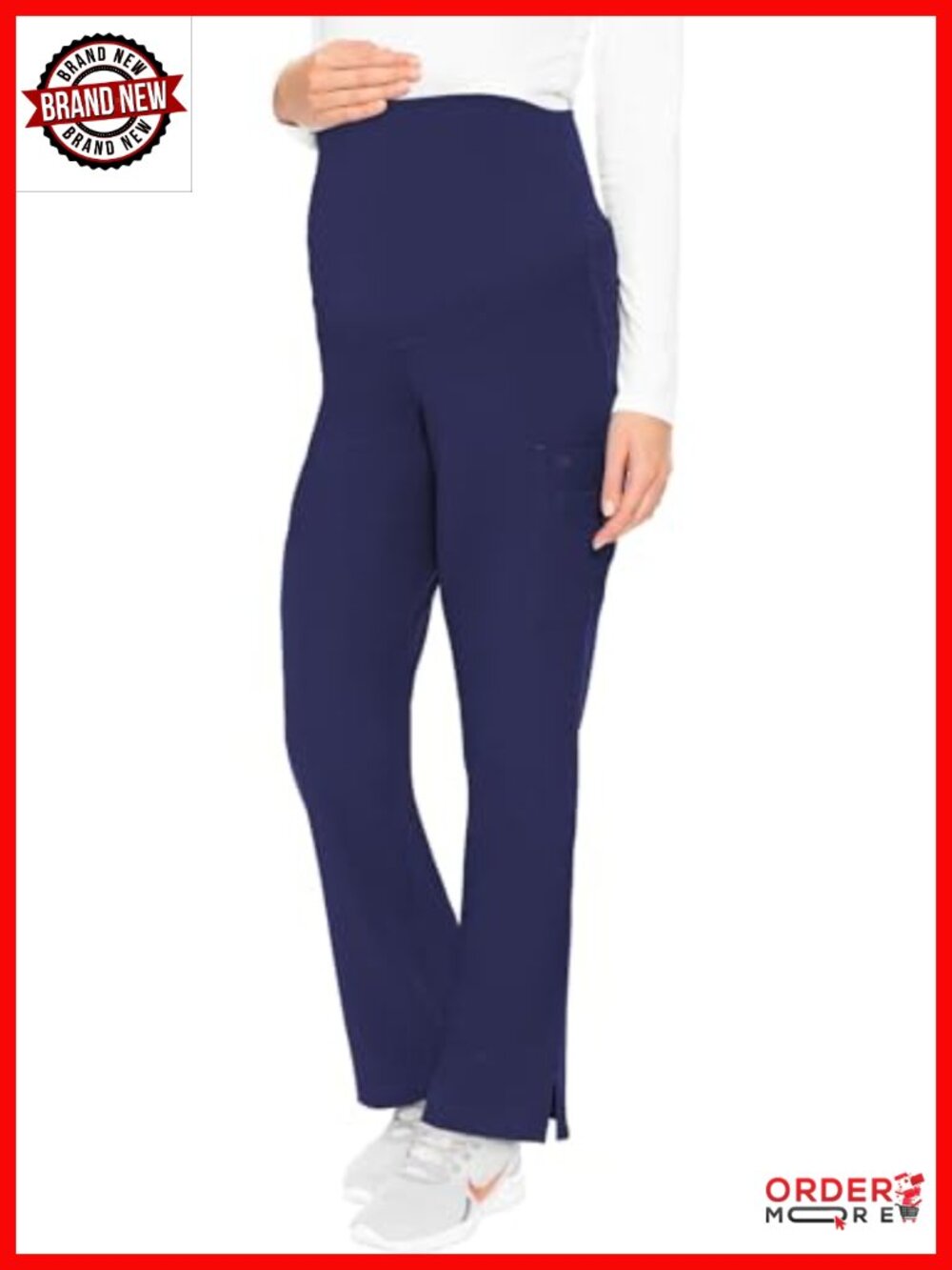 Maternity Scrub Pants Straight Leg High Rise Pull On Medical Work Uniform